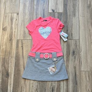 NEW Pink & Violet: Pink and Gray Heart Flip Sequin Kids Dress